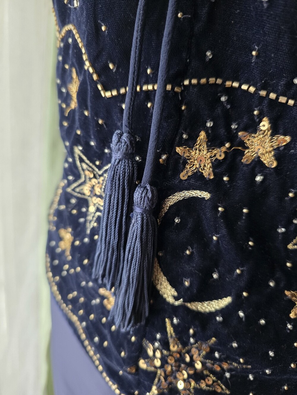 Free People Midnight Magic Beaded Moon Star Velvet Celestial Halter Tank Top L - Picture 7 of 12